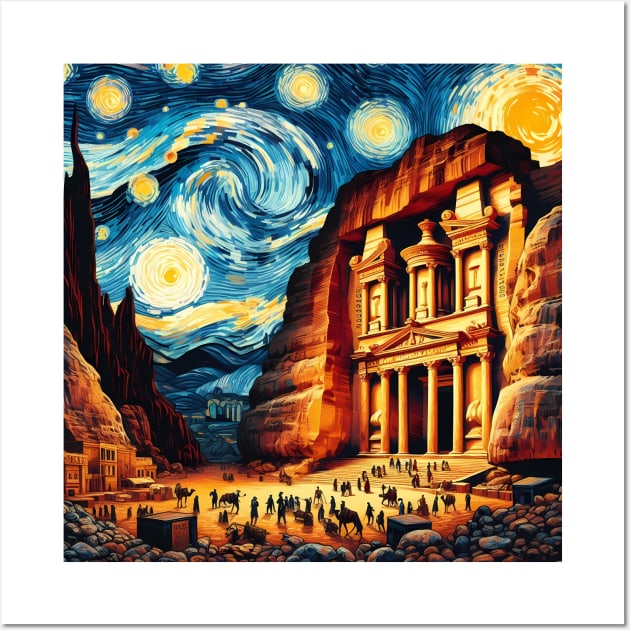 Petra, Jordan, in the style of Vincent van Gogh's Starry Night Wall Art by CreativeSparkzz